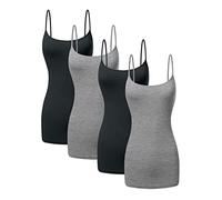 Sugar Sunday Women's Cotton Basic Camisole Long Cami Tank Top, 4 Pack - 2 Black, 2 Heather Grey, XL Plus