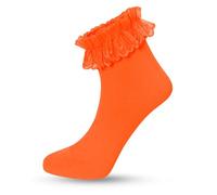 Sugar Sunday Womens Ruffle Socks Nylon Lace Frilly Ankle Socks for Women, Neon Orange, One size
