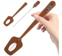 Sugar Thermometer 2 in 1 Silicon Spatula with Digital Thermometer Candy Thermometer Reader & Stirrer Liquids Cooking Probe Spoon Thermometer for Food Meat, Oil and Candy for BBQ and Kitchen(Brown)