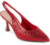 Sugar Women’s Slingback Kitten Heels - Pointed Toe Dress Shoes with Pearl or Bow Detail, Low Heels for Parties, Weddings, or Evening Wear, Red, 6 UK