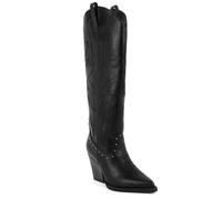 Sugar Women’s Tall Boots - Knee-High Vegan Leather Riding Boots with Straps or Bow Detail, Side Zipper, and Block Heel, Black-nail Studs, 8 UK