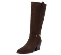 Sugar Women’s Tall Boots - Knee-High Vegan Leather Riding Boots with Straps or Bow Detail, Side Zipper, and Block Heel, Espresso-chatter, 4.5 UK