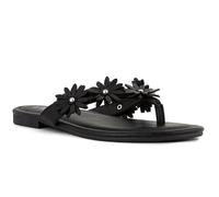 Sugar Women’s Vegan Leather Flip Flops with Embellished Floral Design - Dressy Thong Sandals, Perfect for Casual, Beach, or Pool Wear, Black, 4.5 UK