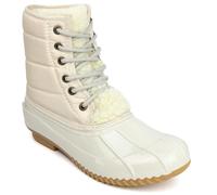 Sugar Women's Glitter Duck Boots | Stylish Lace-Up, Cozy Traction Sole | Perfect for Cold, Rainy, or Snowy Days | Trendy Booties - Skipper, Winter White Nylon, 7 UK