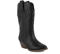 Sugar Women's Western Cowboy Boots - Mid-Calf Pointed Toe Booties with Stitch Detailing/Perforated Design - Pointed Toe, Block Heel, Pull-On Fit, Tammy-black, 7 UK