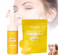 SUGARBABYCARE Sugar Baby Glow up Wash + Glow up Pads, Sugar Baby Glow Wash Turmeric Face Wash with Brush, Turmeric Kojic Acid Cleansing Pads, Discover Skin That Glows Like Glass (1set)