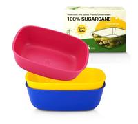 Sugarcane Kids Bowls 3 Pack (800ml) - Natural Plastic Dishes for Toddler to Big Kids - LFGB & USDA Certified - Dishwasher & Microwaves Safe - BPA Free, Unbreakable, Reusable - Multi