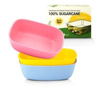 Sugarcane Kids Bowls 3 Pack (800ml) - Natural Plastic Dishes for Toddler to Big Kids - LFGB & USDA Certified - Dishwasher & Microwaves Safe - BPA Free, Unbreakable, Reusable - Bright Multi