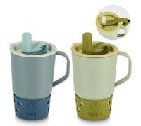SUGARCANE Toddler Handle Leak-Resistant Sippy Cups 9 oz - 2 Pack Blue Joy