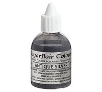 Sugarflair Antique Silver Metallic Glitter Edible Airbrush Colour - Edible Food Colouring Airbrush Paint for Cakes, Cupcakes, Icing and Cake Decorations - 60ml