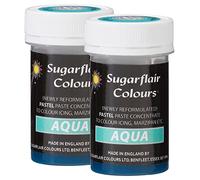 Sugarflair Aqua Pastel Food Colouring Paste, Highly Concentrated for Use with Sugar Pastes, Buttercream, Royal Icing or Cake Mix, Subtle Colour Dye - 25g (Pack of 2)