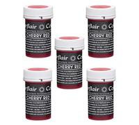 Sugarflair Cherry Red Pastel Food Colouring Paste, Highly Concentrated for Use with Sugar Pastes, Buttercream, Royal Icing or Cake Mix, Subtle Colour Dye - 25g (Pack of 5)