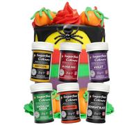 Sugarflair Halloween Paste Colour Set - Highly Concentrated for Use With All Food Colouring - 6 x 25g Pots - Blood Red, Daffodil, Ghoulish Green, Midnight Black, Orange & Violet