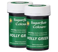 Sugarflair Spectral Holly Green Food Colouring Paste, Highly Concentrated for Use with Sugar Pastes, Buttercream, Royal Icing or Cake Mix, Vibrant Colour Dye - 25g (Pack of 2)