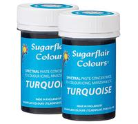 Sugarflair Spectral Turquoise Food Colouring Paste, Highly Concentrated for Use with Sugar Pastes, Buttercream, Royal Icing or Cake Mix, Vibrant Colour Dye - 25g (Pack of 2)
