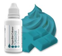 Sugarflair Turquoise Oil Based Food Colouring, Highly Concentrated Edible Oil Based Blue Food Colour for Consistent Colouring of High Fat Foods: Icing, Buttercream, Chocolate & More - 30ml