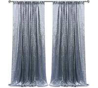 Sugargirl Black Silver Sequin Backdrop Curtain 2 Panels 2FTx8FT Glitter Black Silver Background Drapes Sparkle Photography Backdrop for Party Wedding Birthday Wall Decoration