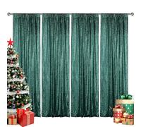 Sugargirl Dark Green Sequin Backdrop Curtain 4 Panels 2FTx8FT Glitter Dark Green Background Drapes Sparkle Photography Backdrop for Party Wedding Birthday Wall Decoration
