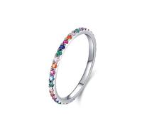 SUGARKITTEN LONDON Rhodium on Sterling Silver Full Eternity Rainbow 1.5mm CZ Crystal Stacking Ring (N)