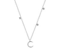 SUGARKITTEN LONDON Rhodium on Sterling Silver Mini Moon Star CZ Crescent Charm Drop Choker Necklace 32.5-39cm 15.4''