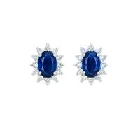 SUGARKITTEN LONDON Sterling Silver Classic Cluster Earrings and Pendant with Cubic Zirconia Stones in Clear, Sapphire, Ruby, Garnet, Pink and Amethyst Colours (4x6mm Oval Sapphire Earrings)