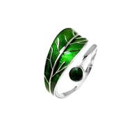 SUGARKITTEN LONDON Sterling Silver Glazed Green Tree Leaf Dot Wrap Open Band Ring