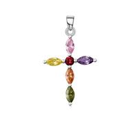 SUGARKITTEN LONDON Sterling Silver Muti-Coloured CZ Cross Necklace Pendant