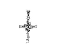 SUGARKITTEN LONDON Sterling Silver Oxidised Solid 3D Rose Thorn Cross Christian Necklace Pendant Charm