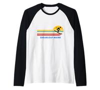 Sugarloaf Mountain Maine Skiing Skier Ski Retro Sun Vintage Raglan Baseball Tee