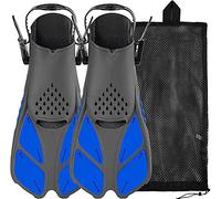 Sugaroom Snorkel, Swim Fins with Adjustable Buckles, Open Heel, Travel Size Short Flippers for Snorkeling, Swimming and Scuba Diving, Mesh Bag Adult Men Women Kids, Blue, L/XL(Adult US Size 9-13)