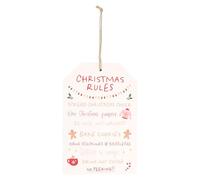 Sugarplum Fun Christmas Rules Hanging Sign - Festive Holiday Decor, Rustic Wood Design, Indoor/Outdoor Use, 12 Inch