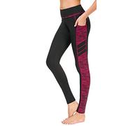 SugarPocket Women's Fitness Workout Leggings Exercise Running Yoga Pants with Pocket Black Rose Red XL
