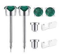 SugarTang Ear Piercing Gun Kit - Disposable 316L Surgical Stainless Steel 4mm Prong Set Cubic Zirconia Stud, At Home Self Piercer With Birthstone Earrings (Emerald)