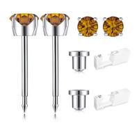 SugarTang Ear Piercing Kit, Disposable Ear Piercing Gun Kit, 316L Surgical Stainless Steel 4mm Prong Set Cubic Zirconia Stud, At Home Self Ear Piercer Kit with Birthstone Earrings Stud (Yellow)