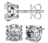 SugarTang Moissanite Stud Earrings, 1-2ct Diamond Earrings 18K White Gold Plated/S925 Sterling Silver Earrings for Men, Hypoallergenic Cultured Jewelry, 0.6ctw(0.3ct*2)-4mm, White Gold, Moissanite
