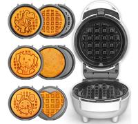 SugarWhisk 6-in-1 Mini Waffle Maker With Removable Plates, 4.5'' Mini Waffle Iron for Holiday, Halloween & Christmas Waffle Maker Machine, 8 Plates with Premium Ceramic Coating, White