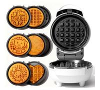 SugarWhisk 6-in-1 Mini Waffle Maker With Removable Plates, 4.5'' Mini Waffle Iron for Holiday, Halloween & Christmas Waffle Maker Machine, 8 Plates with Premium Ceramic Coating, White
