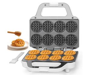 SugarWhisk Mini Waffle Maker Machine, Tiny Waffle Bites Iron for Kids, Bake 8 x 2'' Tiny Waffle Bites, Small Waffle Maker, Compact & Easy Use, Non Stick Surface, Recipe Included, White