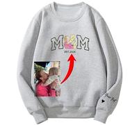 SUGEBETA Embroidered Mom Personalized Photo DIY Custom Hoodie Sweatshirt T-shirt Design Name on Sleeve for Mother's Day(Multicolor)