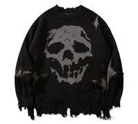 SUGEBETA Skull Ripped Sweater For Men Halloween Gothic Pullover Sweater