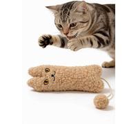 sugee Catnip Filled Plush Cat Toy, Beige Interactive Cat Shaped Toy with Pom Pom Ball and String