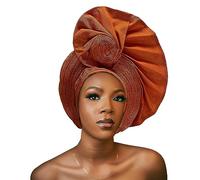 SugeGasa Auto Gele Headtie Already Made African Head Wraps For Women Turban Gelee Nigerian Aso Oke Bonnet Femme Headgear Fashion Headbands 1set (Orange), Orange