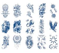Sugeru 15 Pcs Temporary Tattoos, Waterproof Fake Tattoos, Sustainable Tattoos Stickers, Temporary Tattoos for Adults for Women and Men, Makeup Accessories (C12)