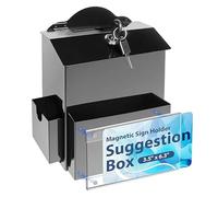 Suggestion Box, Lockable Suggestion Tip Money Drop Donation Boxes with Lock and Slot,Wall Mounted Comment Ballot Box with Secure Lock Card Holder and Writing Blackboard,8.2 x 7.8 x 6.5 Inch (black)