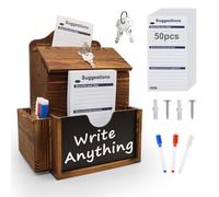 Suggestion Box Lockable with 50 Suggestion Cards Wooden Charity Collection Ballot Post Tip Donation Box with Slot and Lock Wall Mounted with Blackboard and Keys for Office School