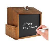 Suggestion Box Lockable, Wooden Charity Collection Donation Box with Slot and Lock, Counter Top Wall Mounted Comment Ballot Boxes with Blackboard for Charity, Church