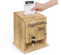 Suggestion Box, Wood Exquisite Fundraising Donation Suggestion Boxes, Tip Box With Key and Lock, Tabletop Comment Boxs Contains 100 Suggested Papers (Brown)