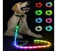 Sugiifamy LED Dog Lead, Rechargeable Dog Lead for Large, Medium and Small Dogs, 13 Lighting Modes with Silicone Handle, Safety for Night Walking (1.5 m)