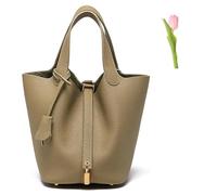 SuGJun Versatile fashionable spring and summer handle bags,Genuine Leather Soft Bucket Bag for Women Fashion Lock Design Handbags Vegetable Basket Satchel (A - Color (Gold Lock),Large)