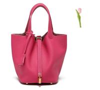 SuGJun Versatile fashionable spring and summer handle bags,Genuine Leather Soft Bucket Bag for Women Fashion Lock Design Handbags Vegetable Basket Satchel (Rose Red (Gold Lock),Large)